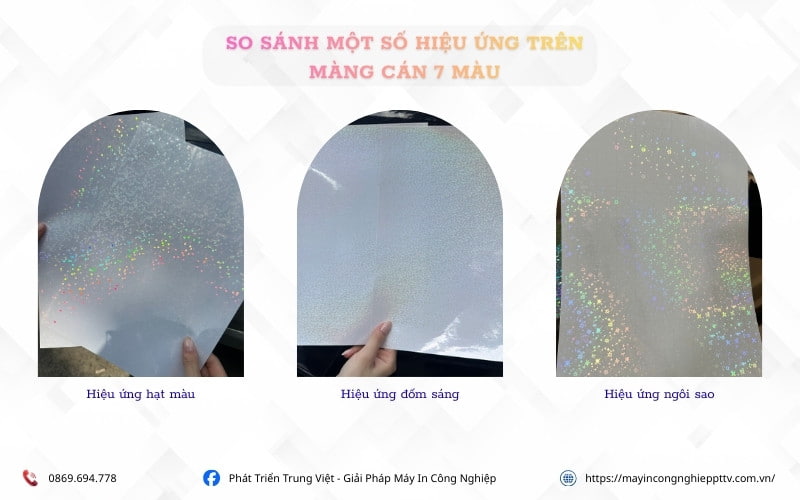 So sánh hiệu ứng trên màng cán 7 màu hologram